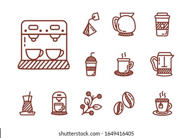conjunto de estilos de línea de café y té icono ilustración vectorial