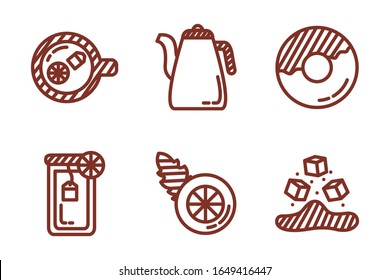 bundle of coffee and tea line style icon vector illustration design