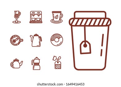 bundle of coffee and tea line style icon vector illustration design