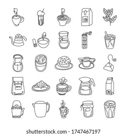 bundle of coffee and tea line style icon vector illustration design