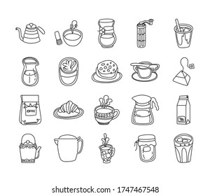 Paket mit Kaffee- und Teezeilensymbol, Vektorgrafik-Design