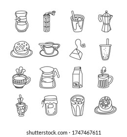 bundle of coffee and tea line style icon vector illustration design