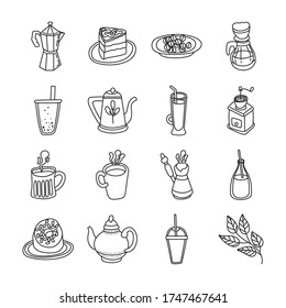 bundle of coffee and tea line style icon vector illustration design