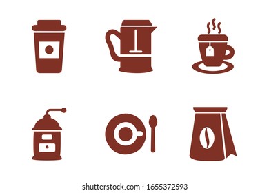 bundle of coffee and tea silhouette style icon vector illustration design