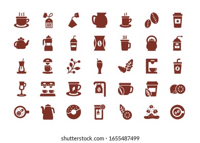 bundle of coffee and tea silhouette style icon vector illustration design