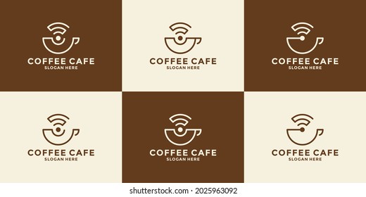 bundle coffee with wireless logo design symbol