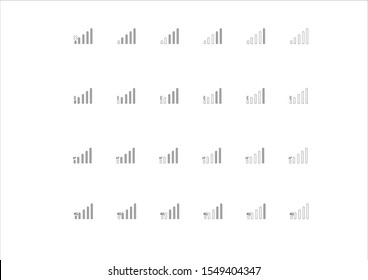 Bundle collection of cellular signal strength icons with white background