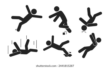 Bundle collection signs of man fall from high places, height risk, edge danger, safety sign