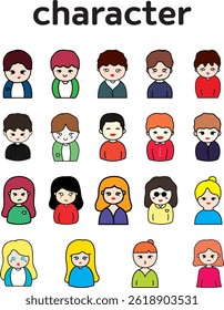 Bundle collection of various cartoon character illustrations of people