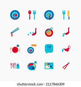 Bundle of color food ware flat line icons collection. simple  design vector