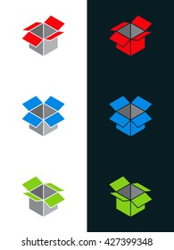 bundle of colored boxes, open containers, cardboard packaging