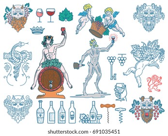 Bundle of colored wine badges and icons for any use