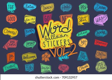 Bundle colorful balloon text word sticker volume two, speech bubbles, colorful