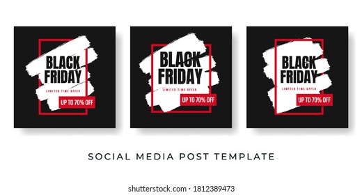Conjunto de banner pintado de color para la venta del Viernes Negro. Plantilla de diseño de publicaciones en medios sociales o anuncios web. Precio de fondo de descuento. Ilustración vectorial.