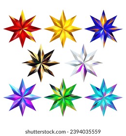 Bundle of colorful polygon star. 8 set of vector logo EPS 10. Decorative element for graphic design element.