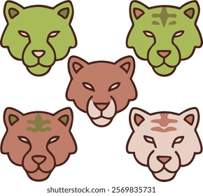 A bundle of colorful tiger head and sticker vector art and illustration.