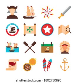 bundle of columbus day set icons vector illustration design