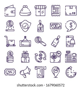 conjunto de iconos de conjunto comercial diseño de ilustración vectorial