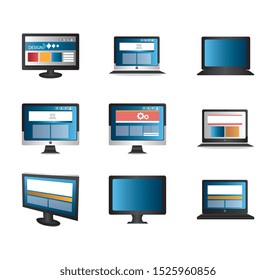 bundle with computers and laptops vector illustration design