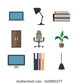 bundle of computers and office equipment vector illustration design