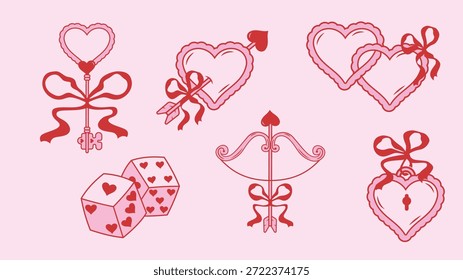 Bundle Conceito de cartões de Dia dos Namorados. Cartazes minimalistas vetor da moda com design tipográfico, coração, cerejas, lábios, pirulito para a festa de Dia dos Namorados, faixa, anúncios, branding, capa, venda, mídia social.
