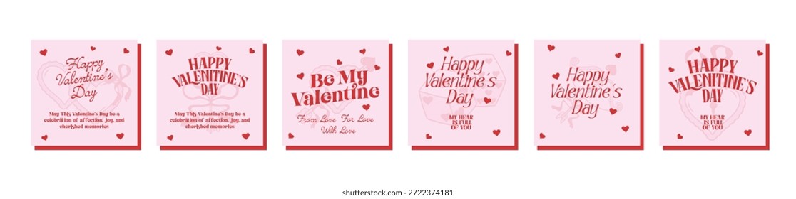 Paquete Concepto de tarjetas de San Valentín. Carteles minimalistas de Vector de moda con diseño de tipografía, corazón, cerezas, labios, piruleta para la fiesta de San Valentín, Anuncio, anuncios, marca, portada, venta, redes sociales.