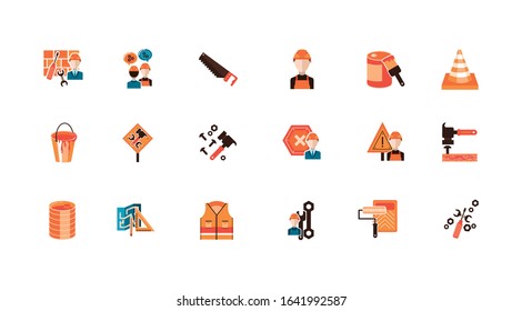 bundle of construction set detailed icons vector illustration design
