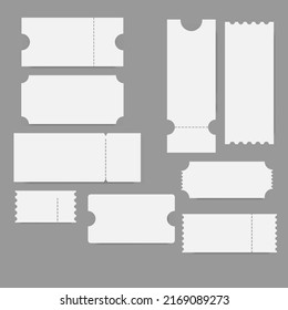 Bundle Coupon cards, tickets, gift vouchers or certificates. Discount coupons, promotional sale ticket cards for websites, social media. Set of cards on gray background, vector illustration.