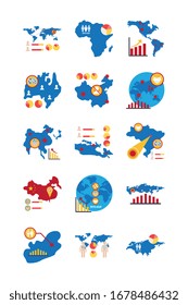 conjunto de diseños covid 19, diseño de ilustración vectorial de estilo plano