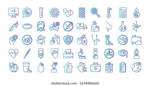 bundle of covid 19 designs, gradient line style icon vector illustration design