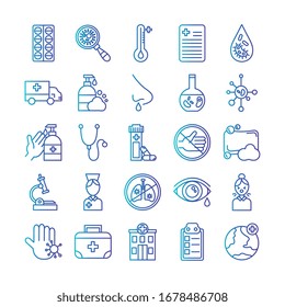 bundle of covid 19 designs, gradient line style icon vector illustration design