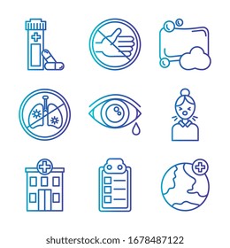 bundle of covid 19 designs, gradient line style icon vector illustration design