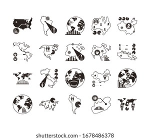 Covid-19-Bundle, Strichsymbol-Vektorillustration-Design