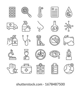 Covid-19-Bundle, Strichsymbol-Vektorillustration-Design