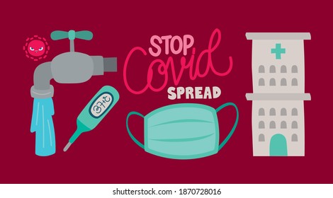 bundle of covid doodle flat on white background vector illustration design