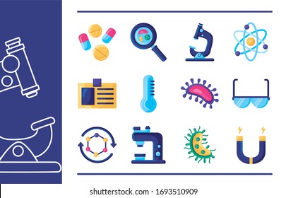 bundle of Covid19 investigacion set icons vector illustration design