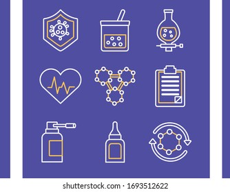 bundle of Covid19 investigacion set icons vector illustration design