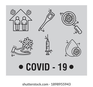 Bundle aus covid19 pandemischen Set-line-Stil-Symbole und Schrift Vektorgrafik-Design