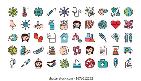 bundle of covid19 set icons vector illustration design