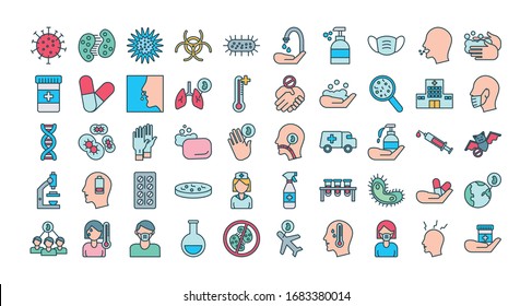 bundle of covid19 set icons vector illustration design