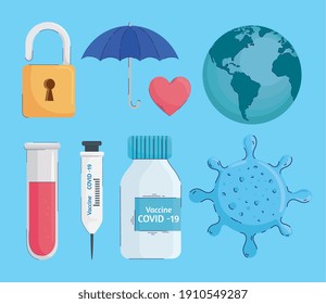 bundle of covid19 virus vaccine set icons vector illustration design