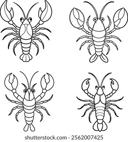 Bundle Crayfish line art and illustrator eps