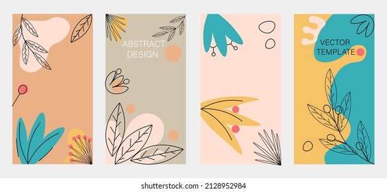 Bundle of creative abstract mountain landscapes,mountain range,desert dunes backgrounds Contemporary vector illustrations with hand drawn mountains,sea or lake,sky,sun and moon.Trendy design.