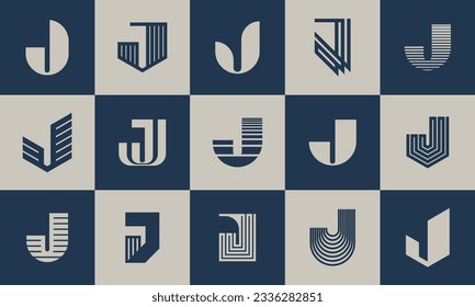 Bundle of creative business letter J logo icon. Modern blend line initial J logo.