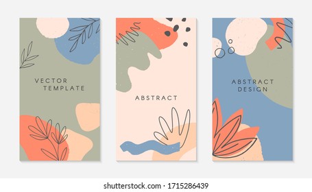 Bundle of creative stories templates with copy space for text.Modern vector layouts with hand drawn organic shapes and textures.Trendy design for social media marketing,digital post,prints,banners.