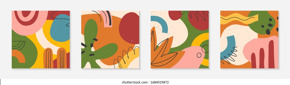 Bundle of creative universal artistic cards.Modern vector illustrations with hand drawn organic shapes and textures.Trendy contemporary design for prints,flyers,banners,brochures,invitations,covers.