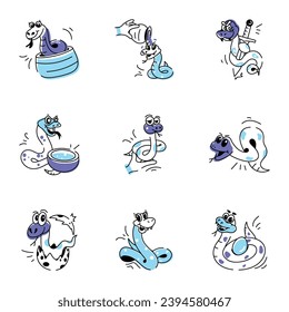 Bundle of Creepy Snakes Hand Drawn Icons 

