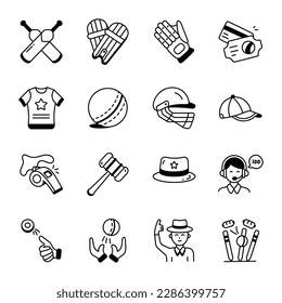 Bundle of Cricket Hand Drawn Icons 

