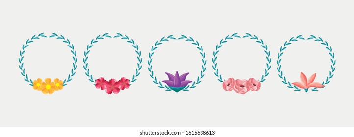 bundle of crowns with flowers and leafs spring season vector illustration