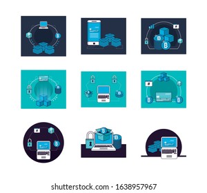 bundle of crypto currency set icons vector illustration design